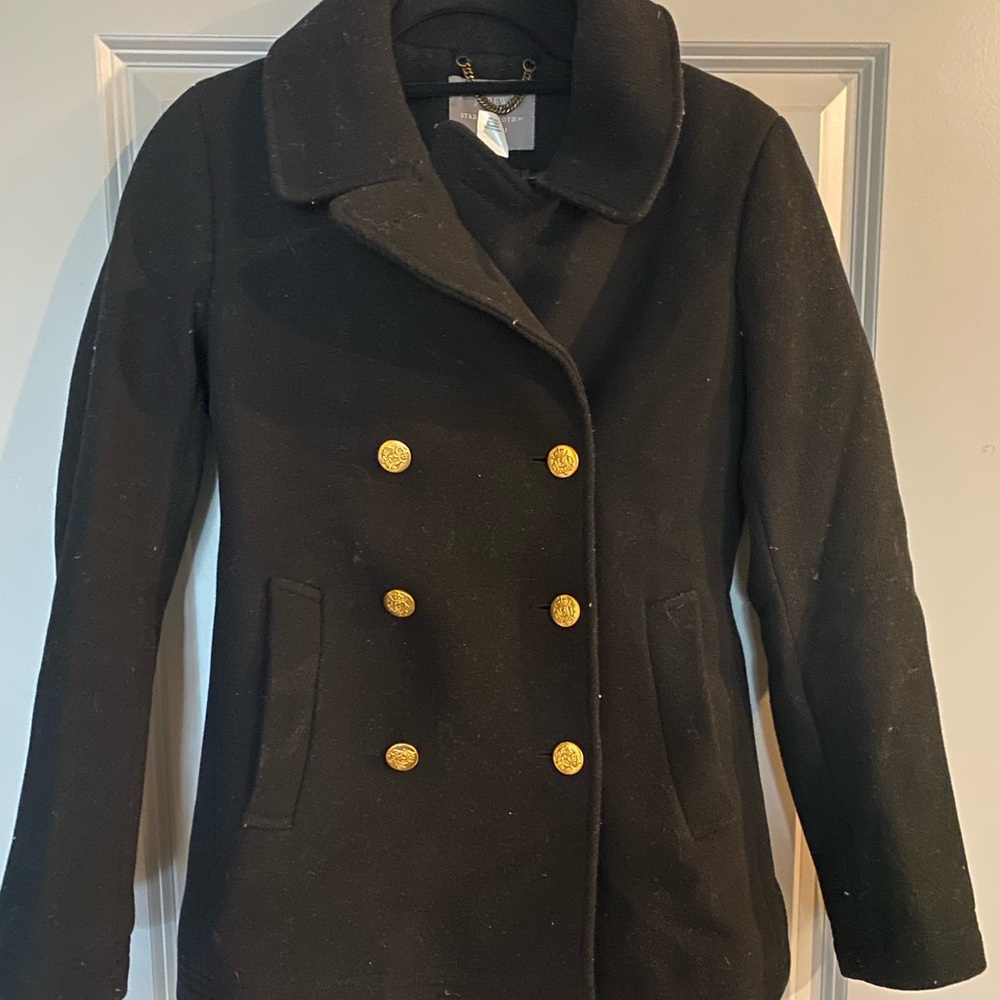 Jcrew Stadium Cloth Double Breasted Peacoat. Black with gold buttons - size 2